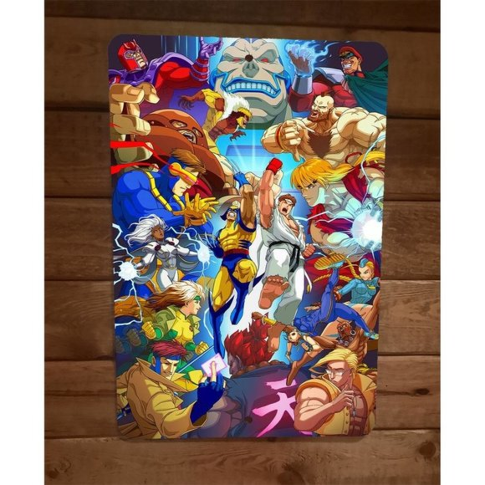 X-Men vs Street Fighter Marvel Comics Video Game Mashup 8x12 Metal Wall Sign